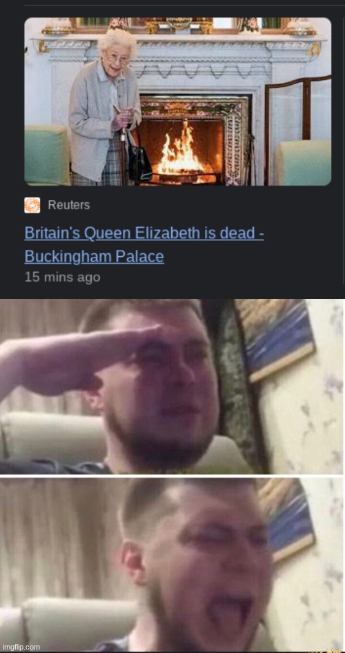 Rest in Peace Queen | image tagged in crying salute | made w/ Imgflip meme maker