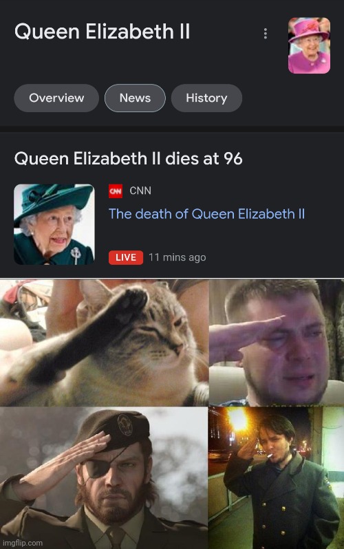 God Save the Queen | image tagged in ozon's salute,queen elizabeth,rip,britain | made w/ Imgflip meme maker