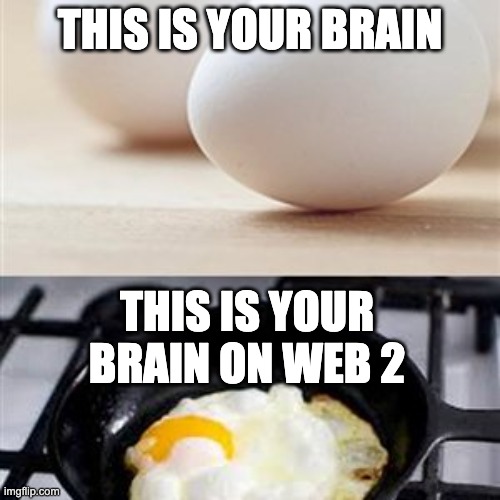 Brain, Brain on Drugs (egg) | THIS IS YOUR BRAIN; THIS IS YOUR BRAIN ON WEB 2 | image tagged in brain brain on drugs egg | made w/ Imgflip meme maker