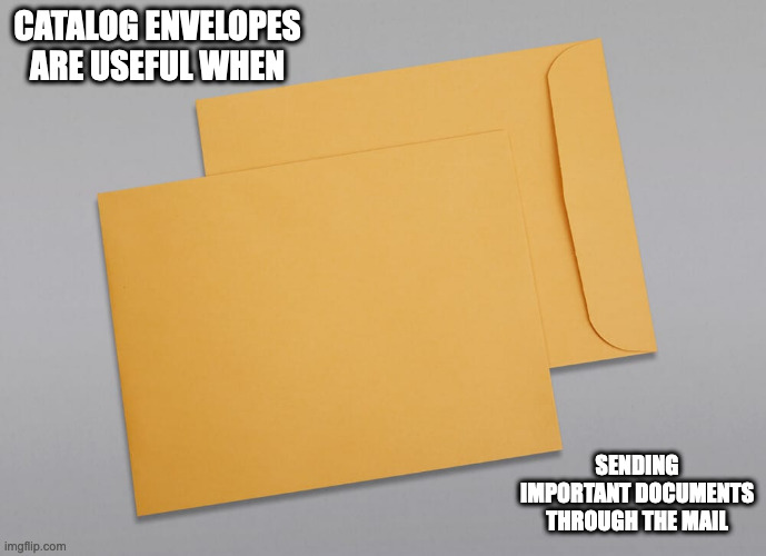 Catalog Envelopes | CATALOG ENVELOPES ARE USEFUL WHEN; SENDING IMPORTANT DOCUMENTS THROUGH THE MAIL | image tagged in envelope,memes | made w/ Imgflip meme maker