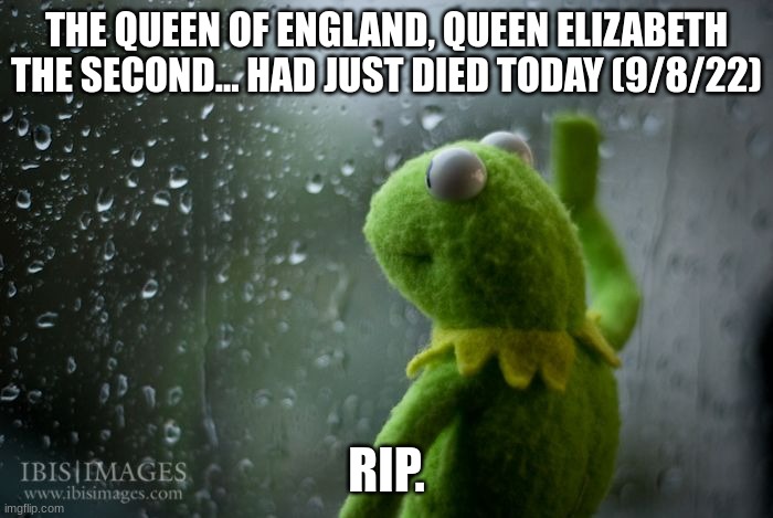 THE QUEEN DIED?! Nooooo |  THE QUEEN OF ENGLAND, QUEEN ELIZABETH THE SECOND... HAD JUST DIED TODAY (9/8/22); RIP. | image tagged in kermit window,queen elizabeth,rip,memes | made w/ Imgflip meme maker