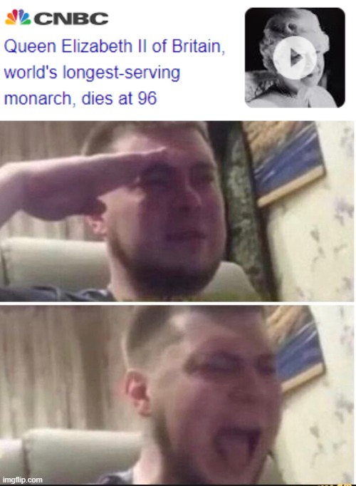 NOOOOOOOOOOOOOOOOOOOOOOOOOOOOOOOOOOOOOOOOOOOOOOOOOOOOOOOO | image tagged in crying salute,queen elizabeth,noooooooooooooooooooooooo,memes,f in the chat | made w/ Imgflip meme maker