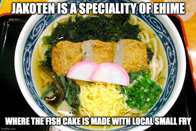 Jakoten | JAKOTEN IS A SPECIALITY OF EHIME; WHERE THE FISH CAKE IS MADE WITH LOCAL SMALL FRY | image tagged in food,memes | made w/ Imgflip meme maker