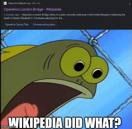 WIKIPEDIA DID WHAT? | image tagged in you did what to my drink spongebob | made w/ Imgflip meme maker