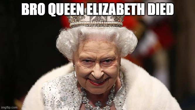 the queen | BRO QUEEN ELIZABETH DIED | image tagged in the queen,f | made w/ Imgflip meme maker