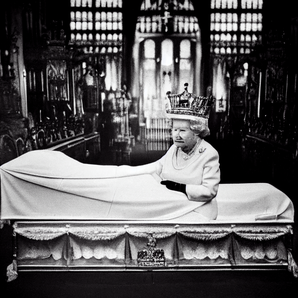 Queen Elizabeth II sitting in the coffin Blank Meme Template