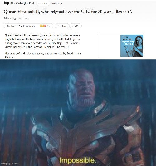 press f in the comments | image tagged in thanos impossible | made w/ Imgflip meme maker