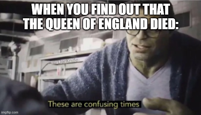 RIP Queen Elizabeth II | WHEN YOU FIND OUT THAT THE QUEEN OF ENGLAND DIED: | image tagged in these are confusing times | made w/ Imgflip meme maker