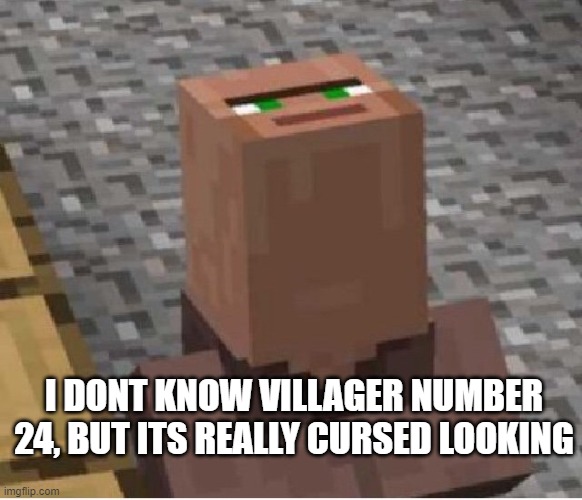 Minecraft Villager Looking Up | I DONT KNOW VILLAGER NUMBER 24, BUT ITS REALLY CURSED LOOKING | image tagged in minecraft villager looking up | made w/ Imgflip meme maker