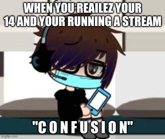 Ash Irl | WHEN YOU REAILEZ YOUR 14 AND YOUR RUNNING A STREAM; "C O N F U S I O N" | image tagged in owo | made w/ Imgflip meme maker