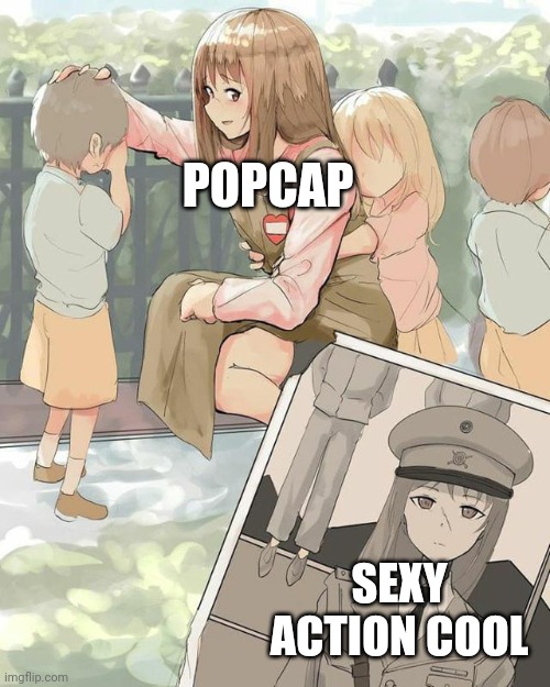 Anime teacher | POPCAP; SEXY ACTION COOL | image tagged in anime teacher | made w/ Imgflip meme maker