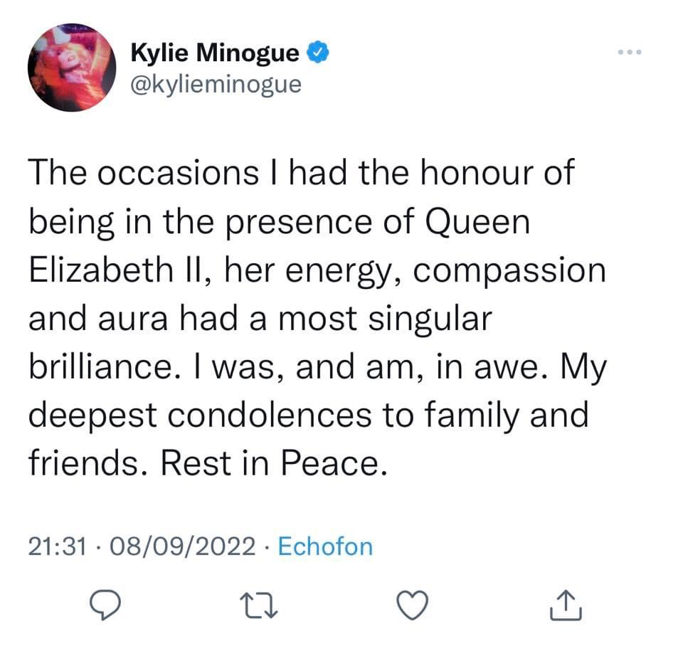 Kylie Minogue tribute to Queen Elizabeth II Blank Meme Template