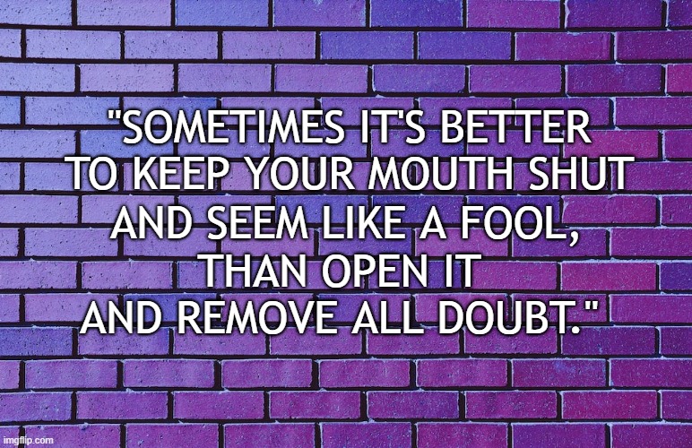 Quotes | "SOMETIMES IT'S BETTER TO KEEP YOUR MOUTH SHUT; THAN OPEN IT AND REMOVE ALL DOUBT."; AND SEEM LIKE A FOOL, | image tagged in meme | made w/ Imgflip meme maker