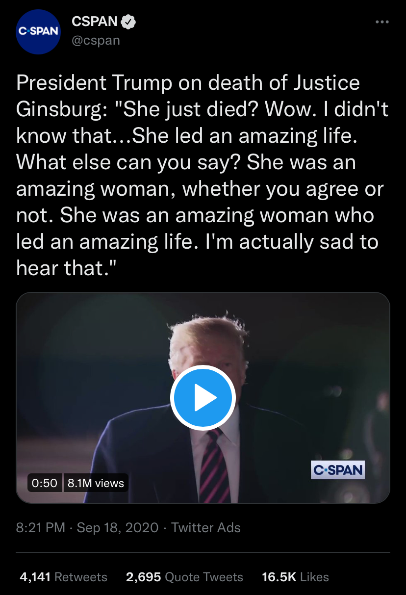 President Trump on Ruth Bader Ginsberg’s death Blank Meme Template