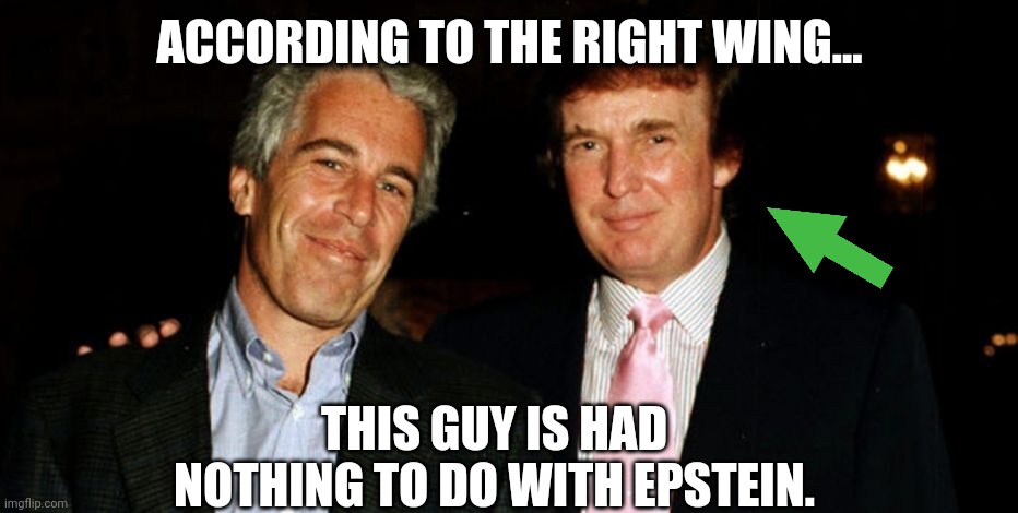 Epstein | ACCORDING TO THE RIGHT WING... THIS GUY IS HAD NOTHING TO DO WITH EPSTEIN. | image tagged in conservative,republican,trump,jeffrey epstein,liberal,democrat | made w/ Imgflip meme maker