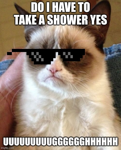 Grumpy Cat | DO I HAVE TO TAKE A SHOWER YES; UUUUUUUUUGGGGGGHHHHHH | image tagged in memes,grumpy cat | made w/ Imgflip meme maker