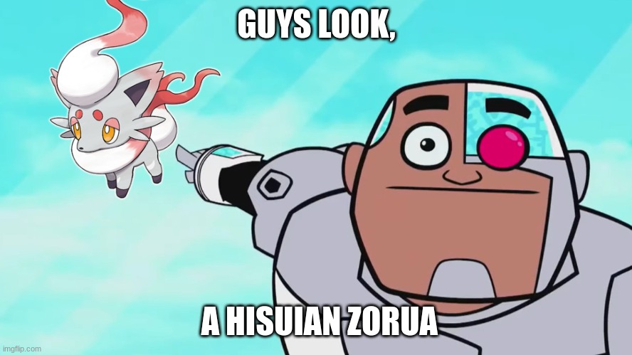 guys, | GUYS LOOK, A HISUIAN ZORUA | image tagged in guys look a birdie | made w/ Imgflip meme maker