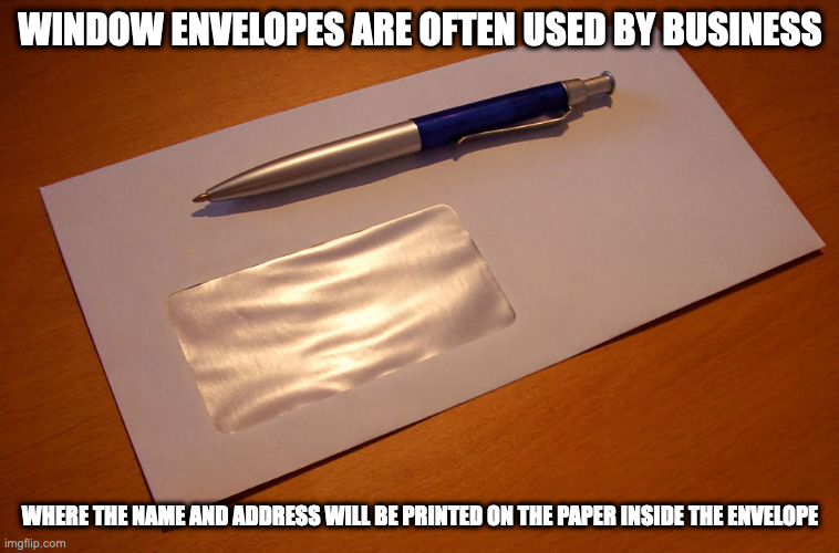 Window Envelope | WINDOW ENVELOPES ARE OFTEN USED BY BUSINESS; WHERE THE NAME AND ADDRESS WILL BE PRINTED ON THE PAPER INSIDE THE ENVELOPE | image tagged in envelope,memes | made w/ Imgflip meme maker