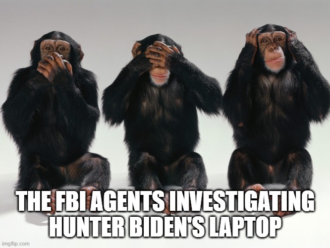 Hunter has nothing to worry about | THE FBI AGENTS INVESTIGATING HUNTER BIDEN'S LAPTOP | image tagged in three monkeys | made w/ Imgflip meme maker