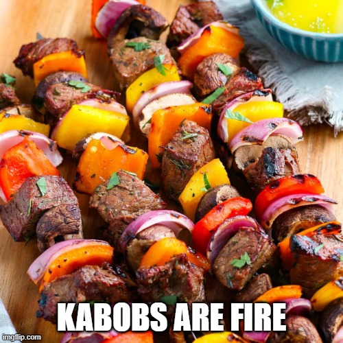 Shish! | KABOBS ARE FIRE | image tagged in food | made w/ Imgflip meme maker