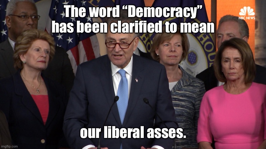 Democrat congressmen | The word “Democracy” has been clarified to mean our liberal asses. | image tagged in democrat congressmen | made w/ Imgflip meme maker