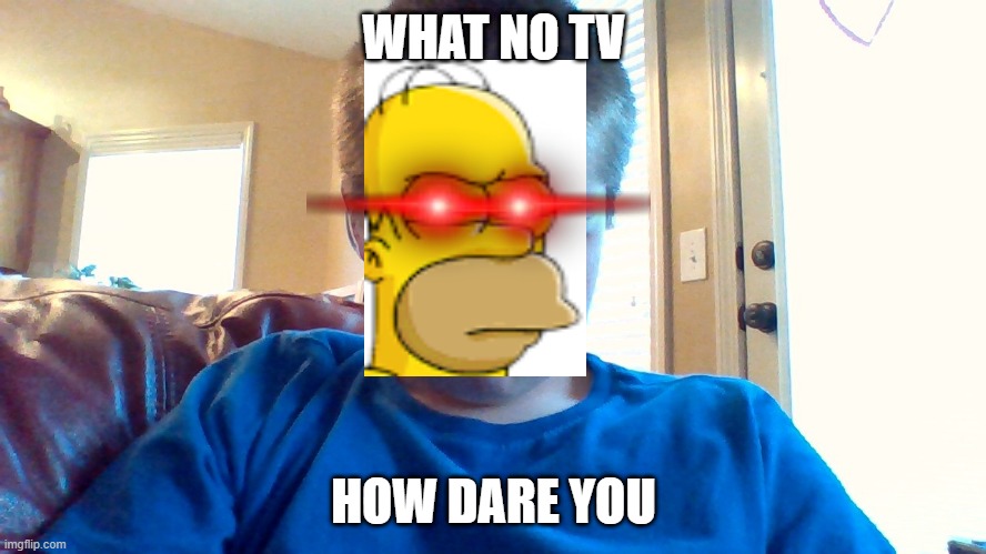 HOMER | WHAT NO TV; HOW DARE YOU | image tagged in homer simpson | made w/ Imgflip meme maker