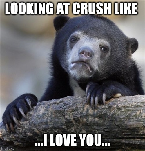 Confession Bear | LOOKING AT CRUSH LIKE; ...I LOVE YOU... | image tagged in memes,confession bear | made w/ Imgflip meme maker