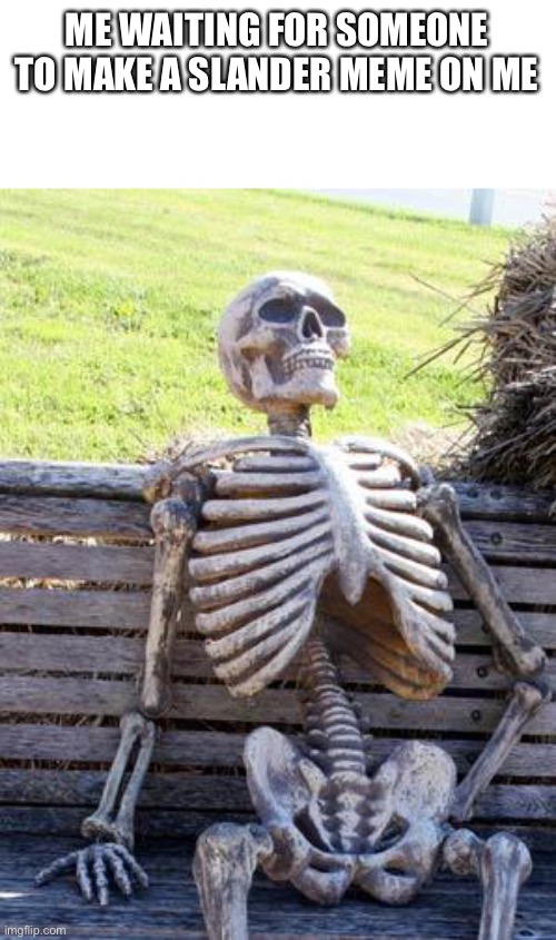 Someone please do it I would appreciate it | ME WAITING FOR SOMEONE TO MAKE A SLANDER MEME ON ME | image tagged in memes,waiting skeleton | made w/ Imgflip meme maker