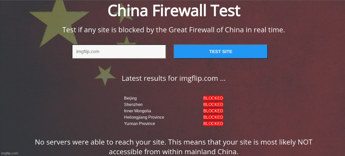 china doesnt like imgflip | made w/ Imgflip meme maker