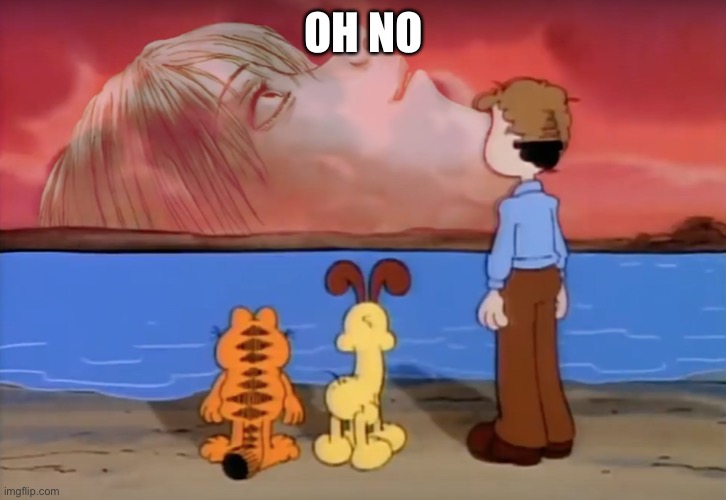 end of garfield | OH NO | image tagged in end of garfield,garfield,jon arbuckle | made w/ Imgflip meme maker