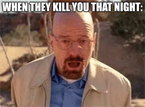 Walter White | WHEN THEY KILL YOU THAT NIGHT: | image tagged in walter white | made w/ Imgflip meme maker