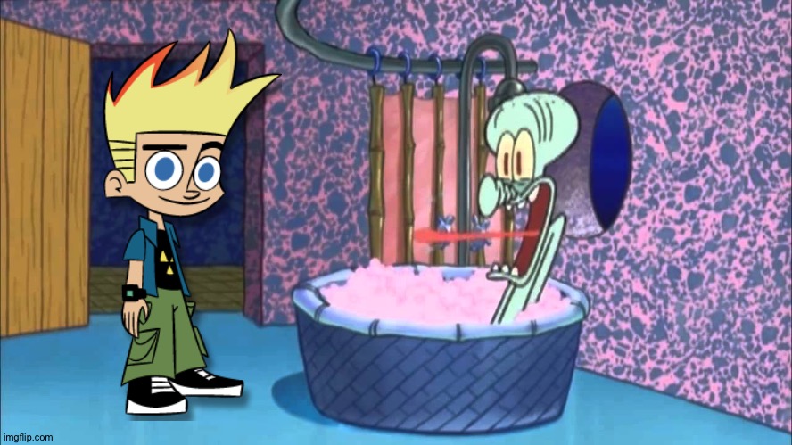 Johnny test goes to Squidward's house | image tagged in who dropped by squidward's house | made w/ Imgflip meme maker