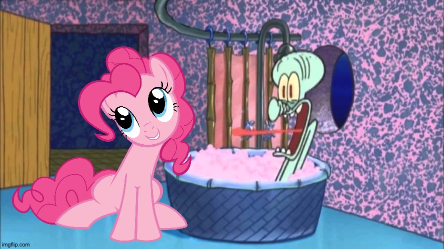 Pinkie pie goes to Squidward's house | image tagged in who dropped by squidward's house | made w/ Imgflip meme maker