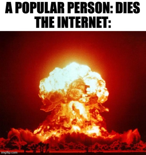 Nuke | A POPULAR PERSON: DIES
THE INTERNET: | image tagged in nuke | made w/ Imgflip meme maker