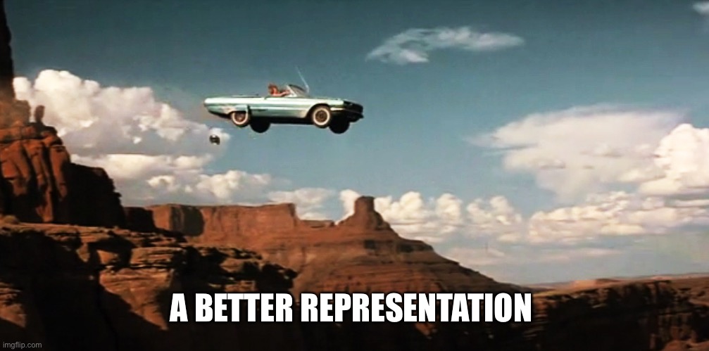 Thelma and Louise Airborne | A BETTER REPRESENTATION | image tagged in thelma and louise airborne | made w/ Imgflip meme maker