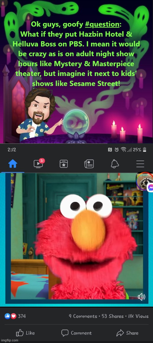 At least Hazbin and Helluva Boss aren't HBO exclusives. The whole point of Sesame Street was for poor kids to learn their ABC's! | image tagged in helluva boss,hazbin hotel,sesame street,elmo,what if,pbs | made w/ Imgflip meme maker