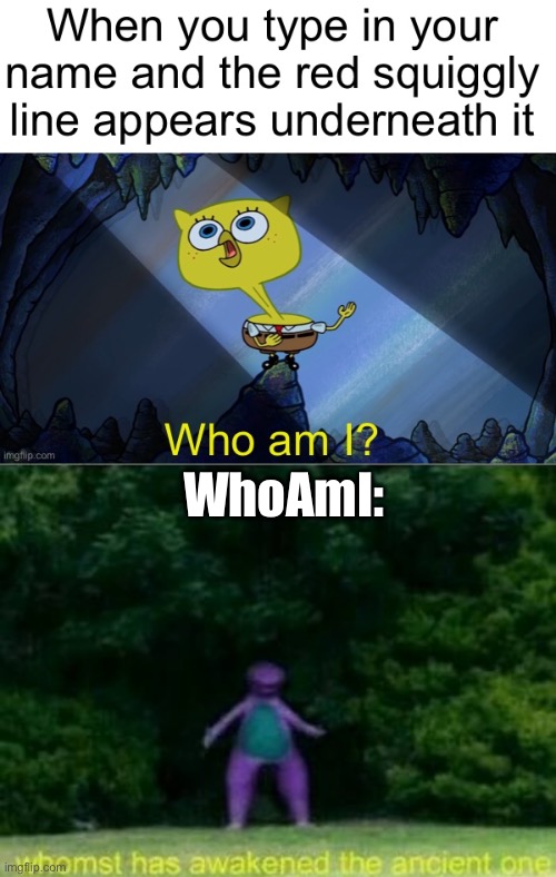 WhoAmI | WhoAmI: | image tagged in whomst has awakened the ancient one,whoami | made w/ Imgflip meme maker