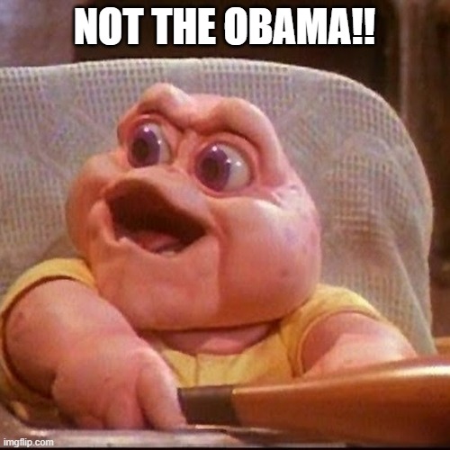 baby sinclair | NOT THE OBAMA!! | image tagged in baby sinclair | made w/ Imgflip meme maker