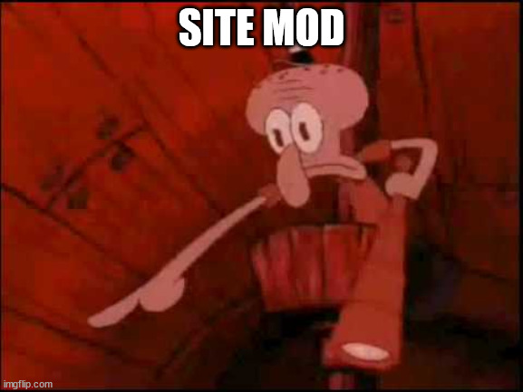 Squidward pointing | SITE MOD | image tagged in squidward pointing | made w/ Imgflip meme maker