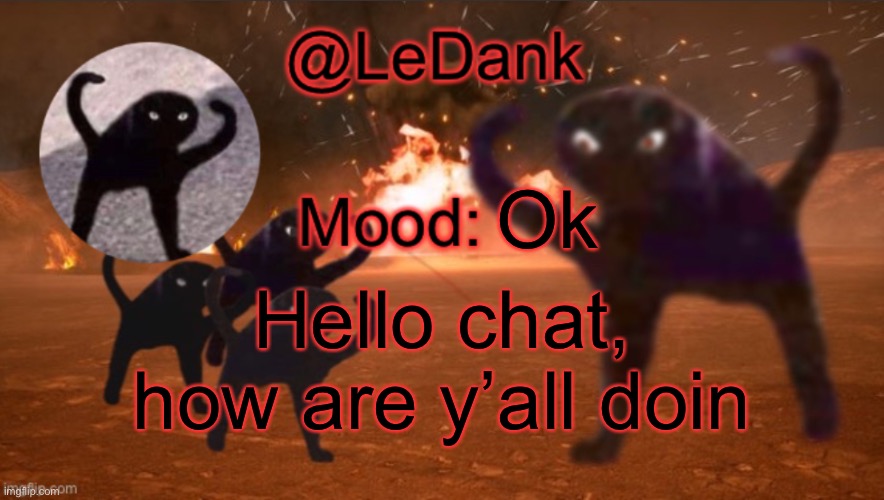 LeDank template | Ok; Hello chat, how are y’all doin | image tagged in ledank template | made w/ Imgflip meme maker