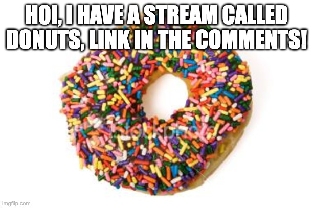 donut | HOI, I HAVE A STREAM CALLED DONUTS, LINK IN THE COMMENTS! | image tagged in donut | made w/ Imgflip meme maker