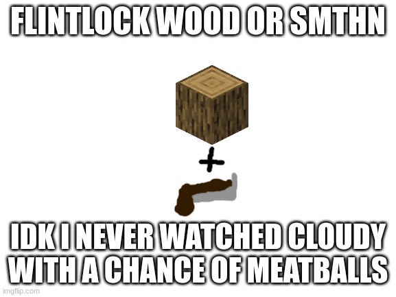 Blank White Template | FLINTLOCK WOOD OR SMTHN IDK I NEVER WATCHED CLOUDY WITH A CHANCE OF MEATBALLS | image tagged in blank white template | made w/ Imgflip meme maker