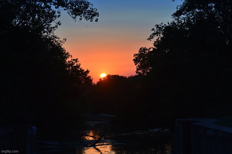 fishing at sun rise this morning on the Hennepin canal.9/9/22 | image tagged in morning,sunrise,kewlew | made w/ Imgflip meme maker
