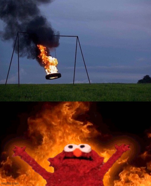 Cursed swing: Hot swing | image tagged in elmo fire,cursed image,memes,fire,tire,swing | made w/ Imgflip meme maker