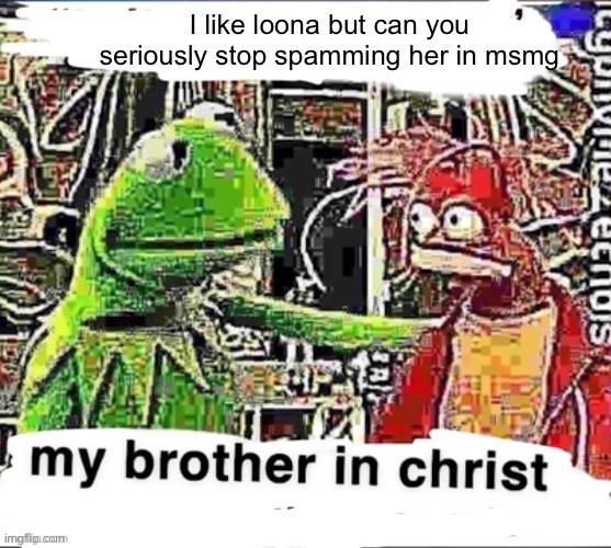 My brother in Christ | I like loona but can you seriously stop spamming her in msmg | image tagged in my brother in christ | made w/ Imgflip meme maker