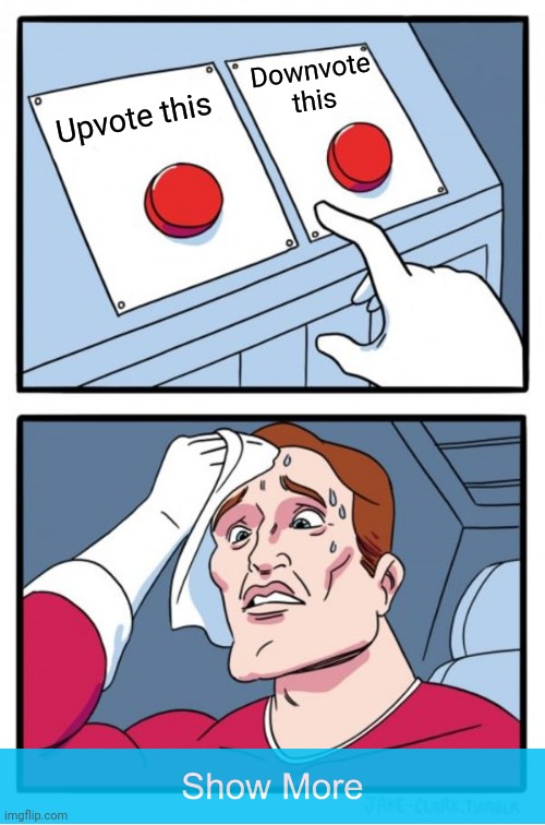 Two Buttons | Downvote this; Upvote this | image tagged in memes,two buttons | made w/ Imgflip meme maker