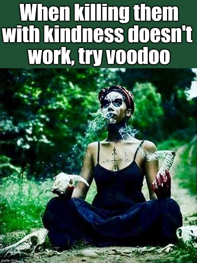 When killing them with kindness doesn't 
work, try voodoo | image tagged in voodoo | made w/ Imgflip meme maker