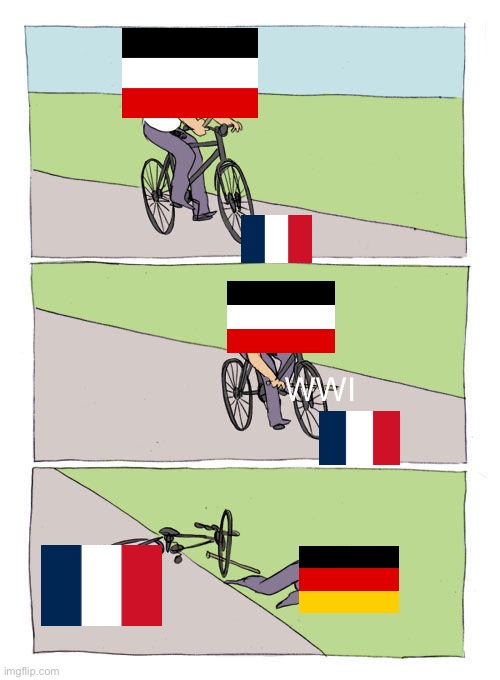 WWI do be like in a nutshell. | WWI | image tagged in memes,bike fall | made w/ Imgflip meme maker