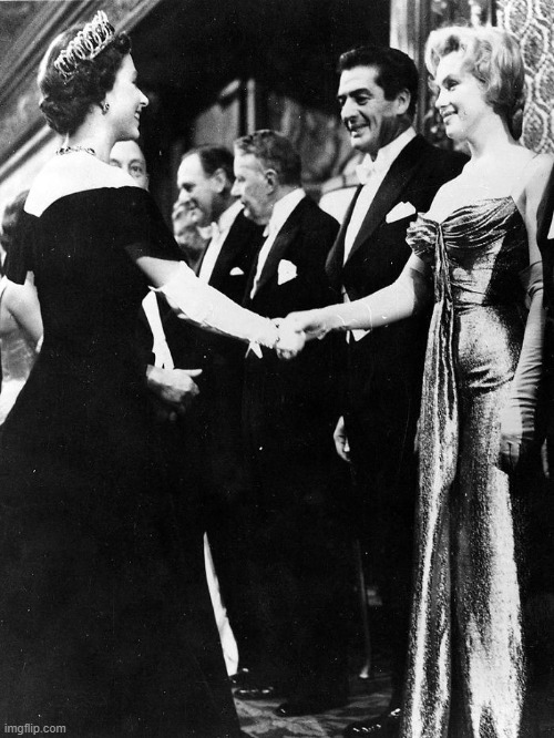 Queen Elizabeth meets Marilyn Monroe in 1956 | made w/ Imgflip meme maker