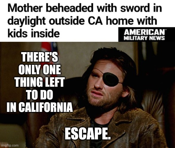 Get out of there! | THERE'S ONLY ONE THING LEFT TO DO IN CALIFORNIA; ESCAPE. | image tagged in snake plissken asks | made w/ Imgflip meme maker